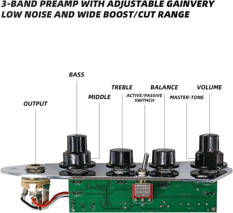 Domofa Prewired Control Plate Loaded Control Board with Wiring Harness Active/Passive Switchable for Jazz Bass Guitar Replacement Parts - Image 3